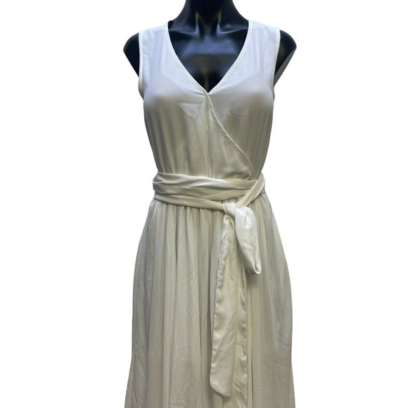Vici White Chiffon Maxi Dress with Tie Belt Size Medium - Picture 3 of 8